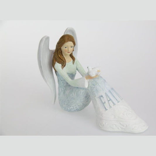 Sitting Inspirational Blue Angel (Faith) - 20cm long x 14cm tall