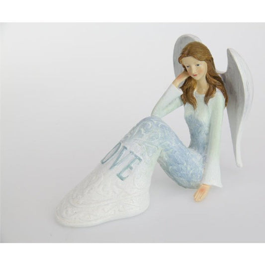 Sitting Inspirational Blue Angel (Love) - 20cm long x 14cm tall