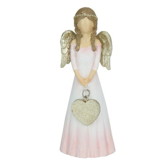 Angel with Gold Wings and Heart, in her White/Pink Gown
