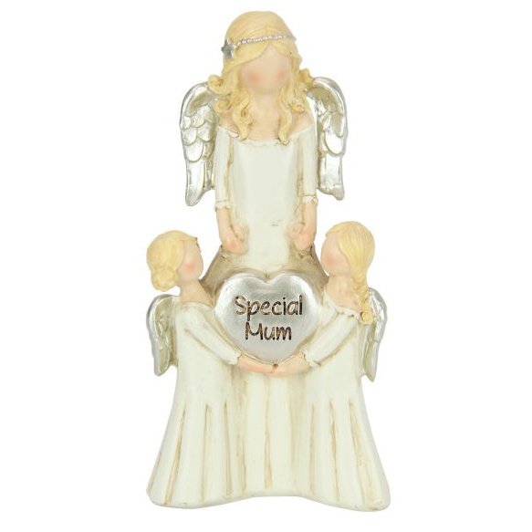 Golden Hair Angel with Gold Wings with Two Angel Children with Heart Sign "Special Mum"