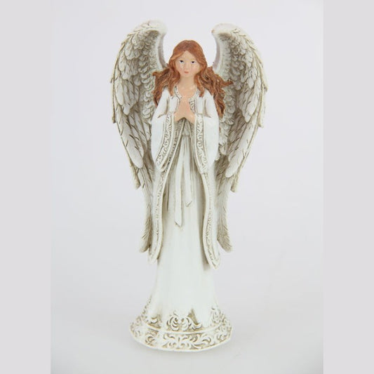 White Robe Angel Praying with Decorative Edgings 13 cm tall