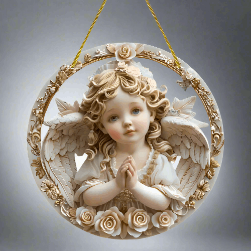3Dimension Angel with White Wings and Golden Curls