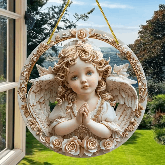 3Dimension Angel with White Wings and Golden Curls
