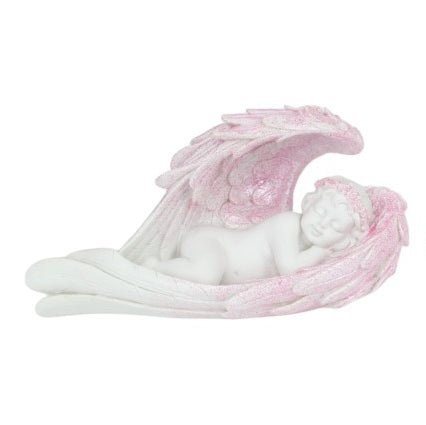 Cherub Laying with Pink Angel Wings 21cm long