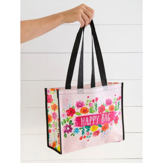 Happy Bag Horizontal - "Happy Bag" with Pink and Floral Background
