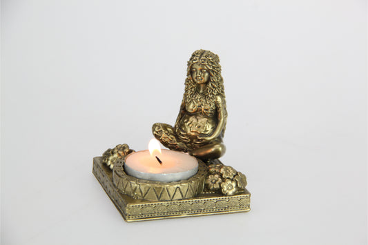 7cm Gold Mother Earth Figurine Tealight Holder