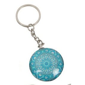 BOHO Glass Key Chain - Blue/White Mandala