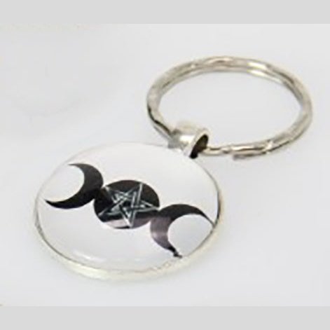Wiccan Glass Key Chain - Triple Moon