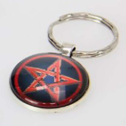 Wiccan Glass Key Chain - Pentagram Red/Black