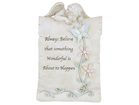 Cherub Memorial Plaque - "Always Believe that something Wonderful is About to Happen"