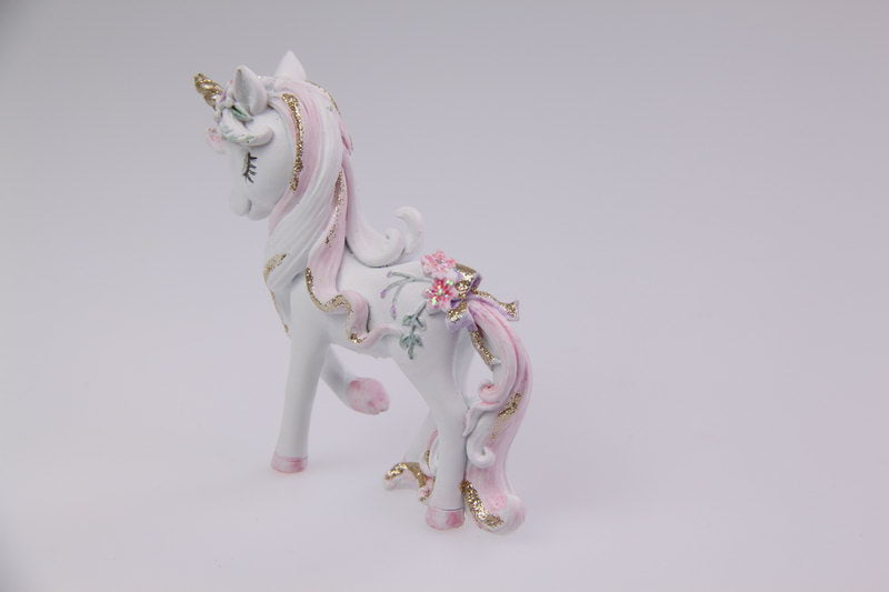 Crowned Unicorn with Flowers and Glitter Pink Design