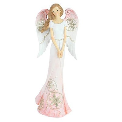Christmas Angel with Holding Hands in Pink Dress 25 cm tall - Decorated with gold Edgings