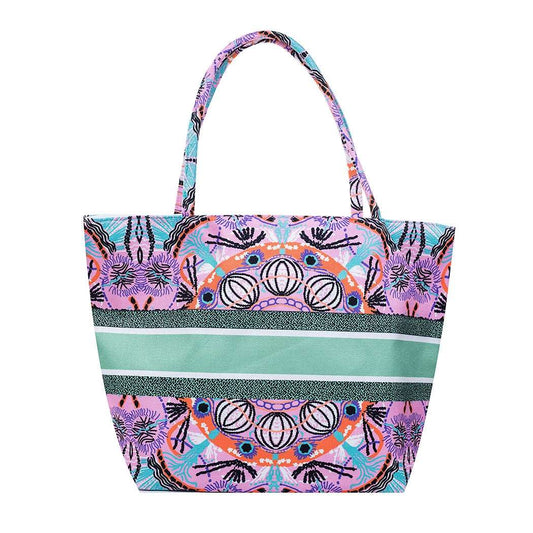 Pink/Purple with Green Stripe Large Tote Bag