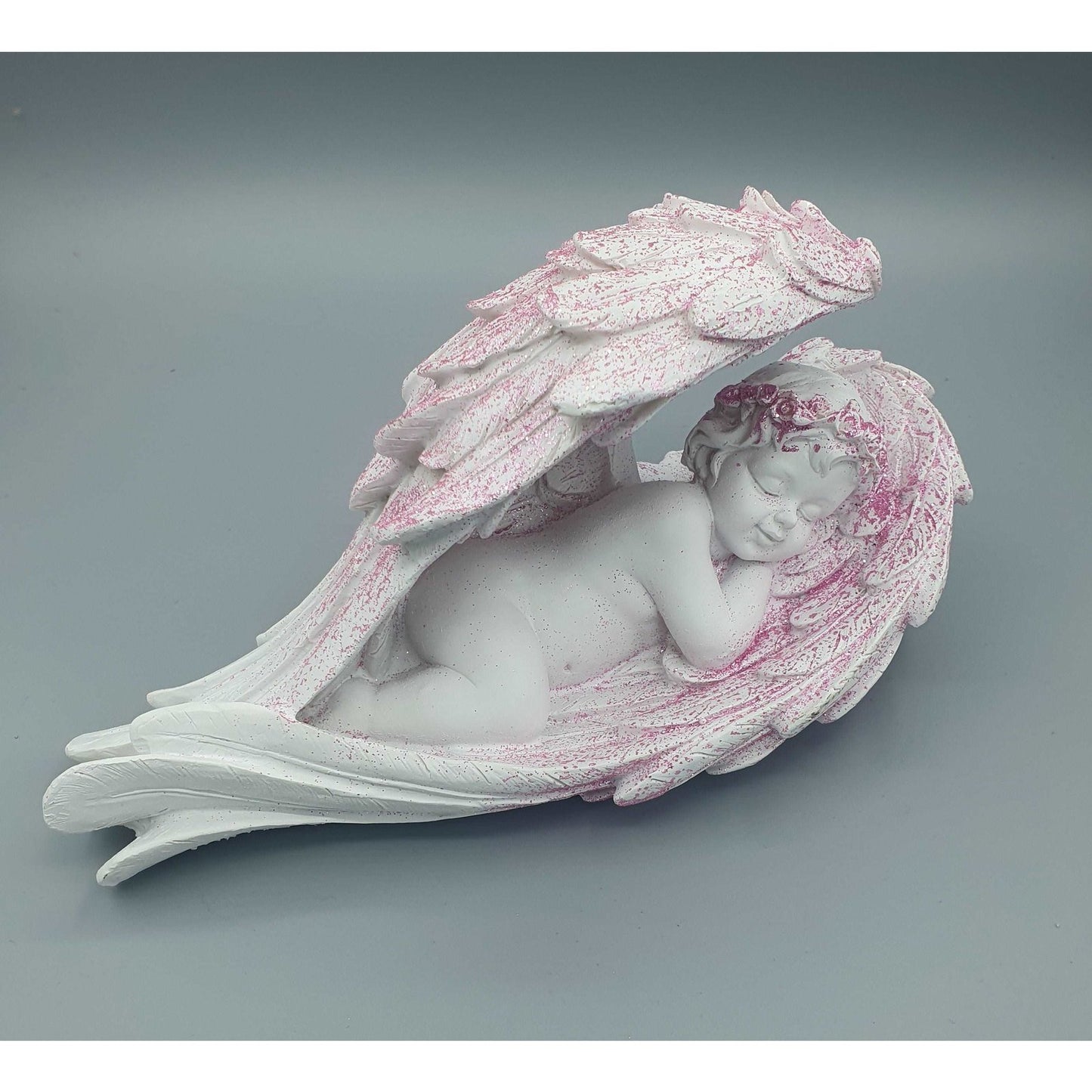 Cherub Laying with Pink Angel Wings (21cm long)