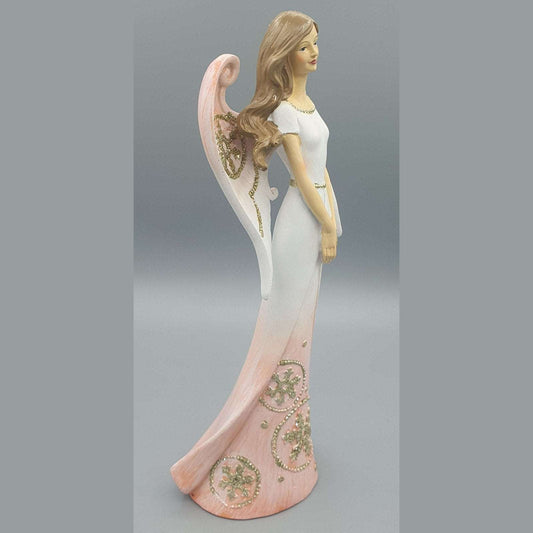 Christmas Angel with Holding Hands in Pink Dress 25 cm tall - Decorated with gold Edgings