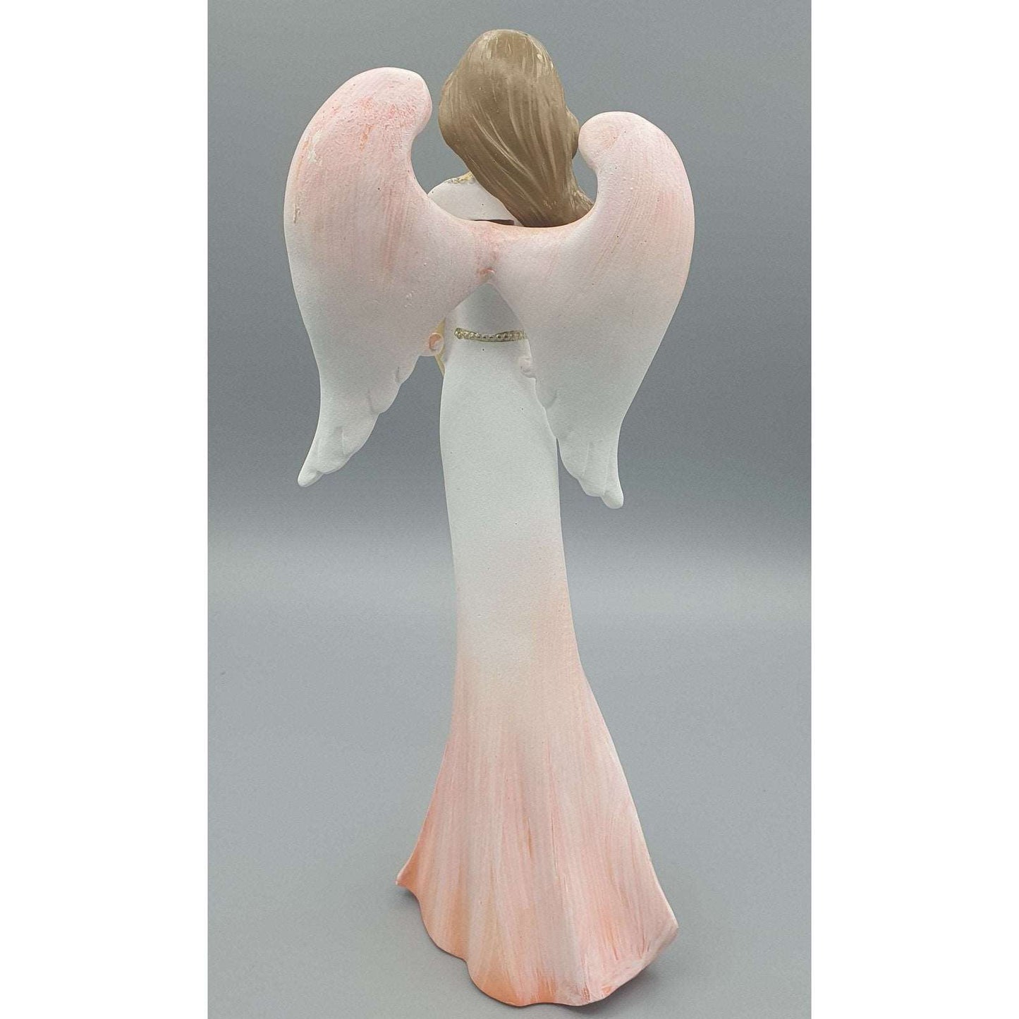 Christmas Angel with Holding Hands in Pink Dress 25 cm tall - Decorated with gold Edgings
