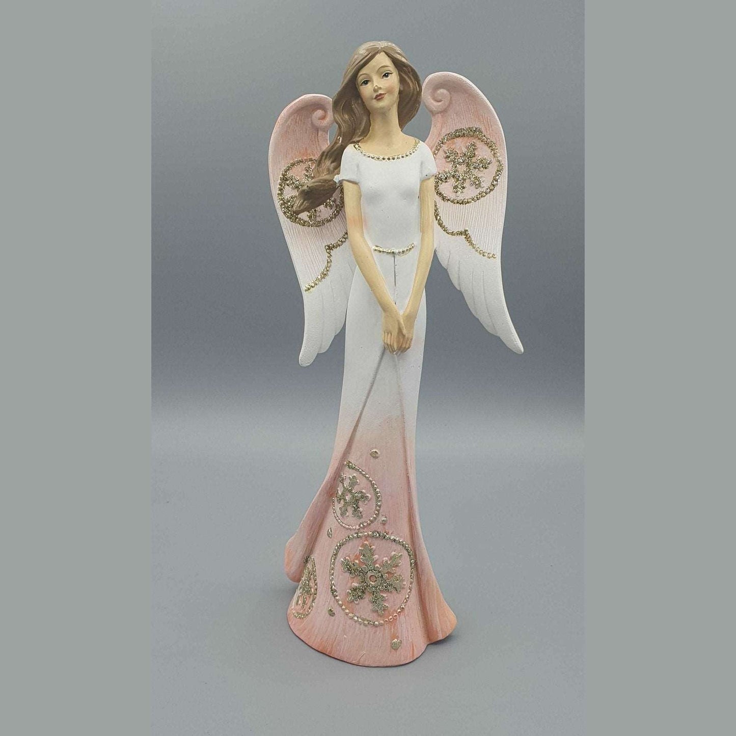 Christmas Angel with Holding Hands in Pink Dress 25 cm tall - Decorated with gold Edgings