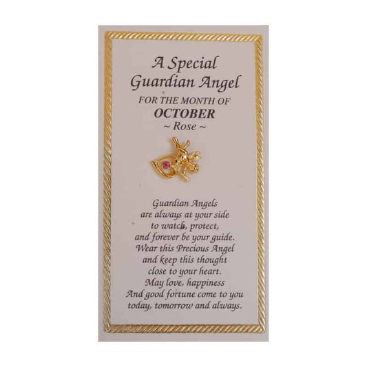 A Special Guardian Angel for Month of October Lapel Pin with special words and Rose Stone