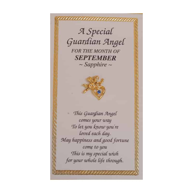 A Special Guardian Angel for Month of September Lapel Pin with special words and Sapphire Stone