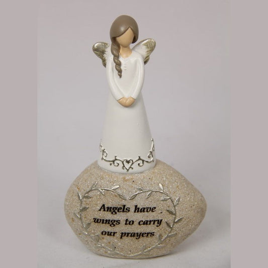 Inspirational Angel on Rock "Angels have wings to carry our prayers" 16 cm tall