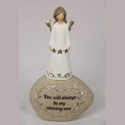 Inspirational Angel on Rock "You will always be my shining star" 16cm tall