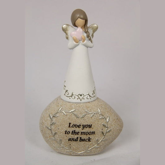 Inspirational Angel on Rock "Love you to the moon and back" 16cm tall