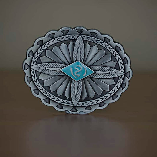 Aztec Design with Aqua Diamond shape Belt Buckle