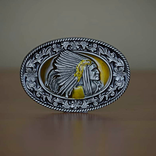 American Indian with Yellow Etching Belt Buckle