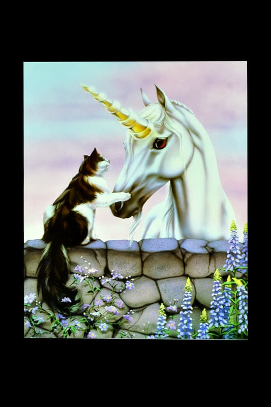 Unicorn And Cat Friendship Wall Print with Cardboard Matt Frame