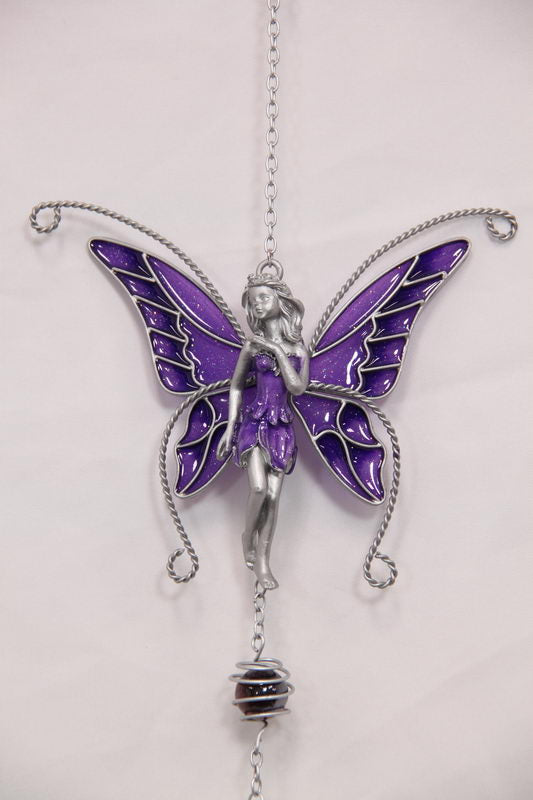 Pewter Fairy Windchime - Purple Fairy embossed with Silver Highlights
