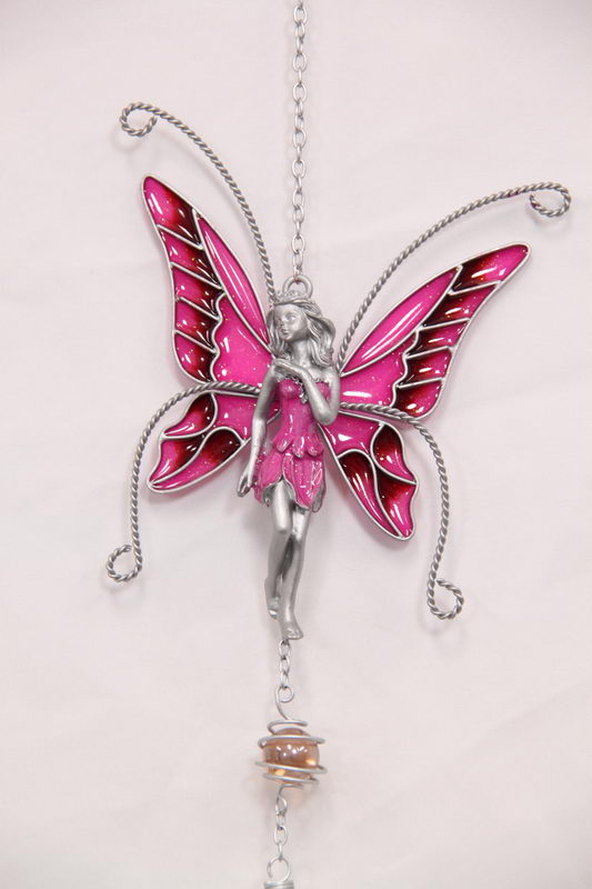 Pewter Fairy Windchime - Pink Fairy embossed with Silver Highlights