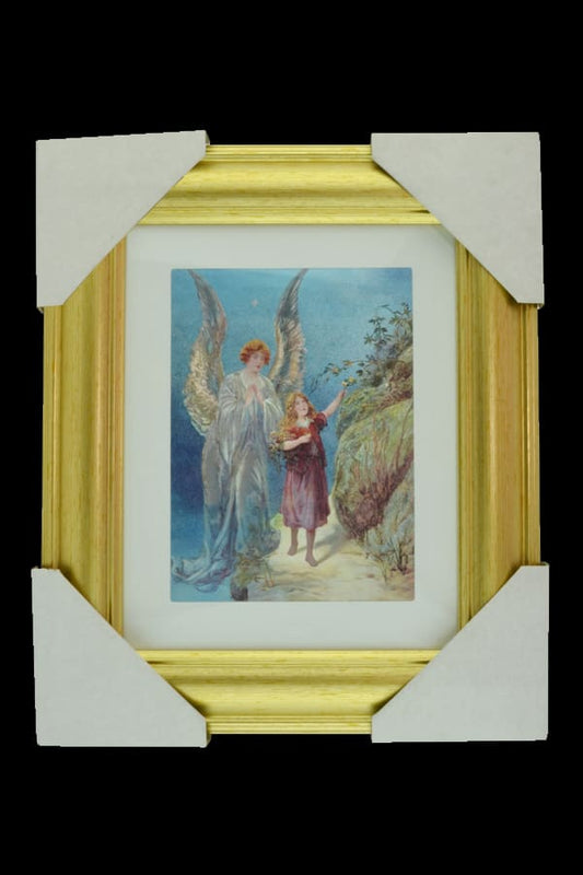 Guardian Angel on Mountain Gold Framed Foiled Print