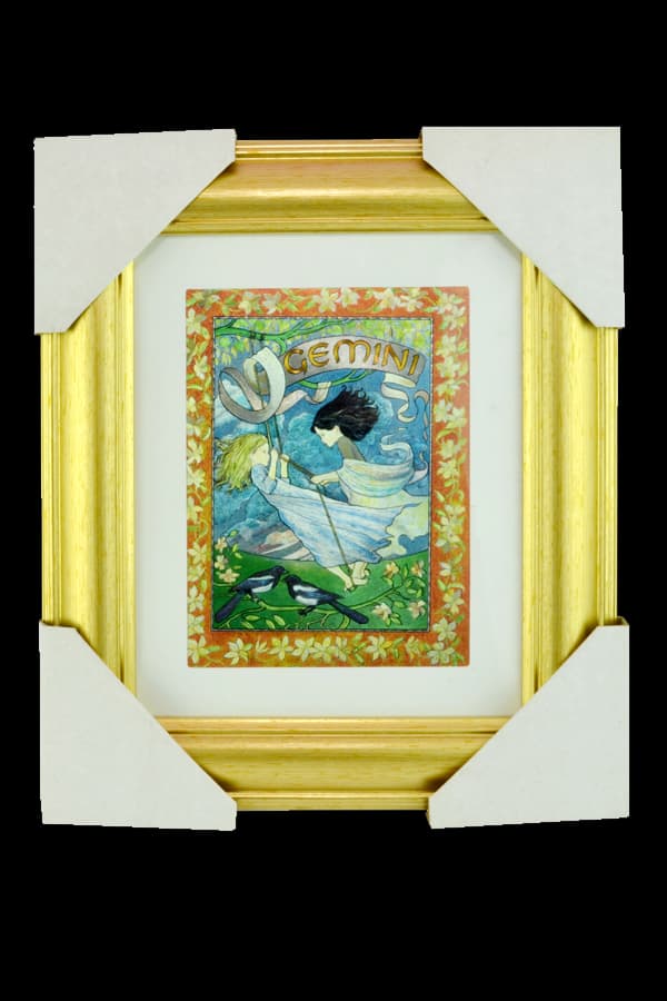 Gemini Star Sign Gold Framed Foiled Print