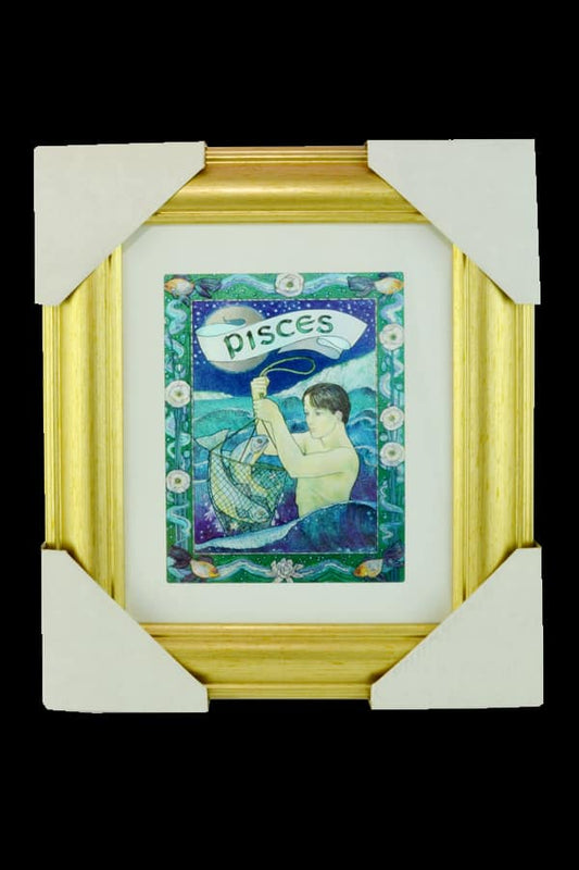 Pisces Star Sign Gold Framed Foiled Print