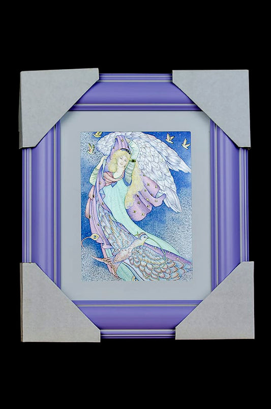 Angel with Birds Gold Framed Foiled Print
