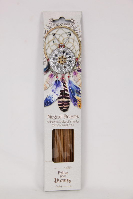 Follow Your Dreams 'Magical Dreams' - 30 Incense Sticks and Incense Holder with Dream Catcher Print - Gift Boxed