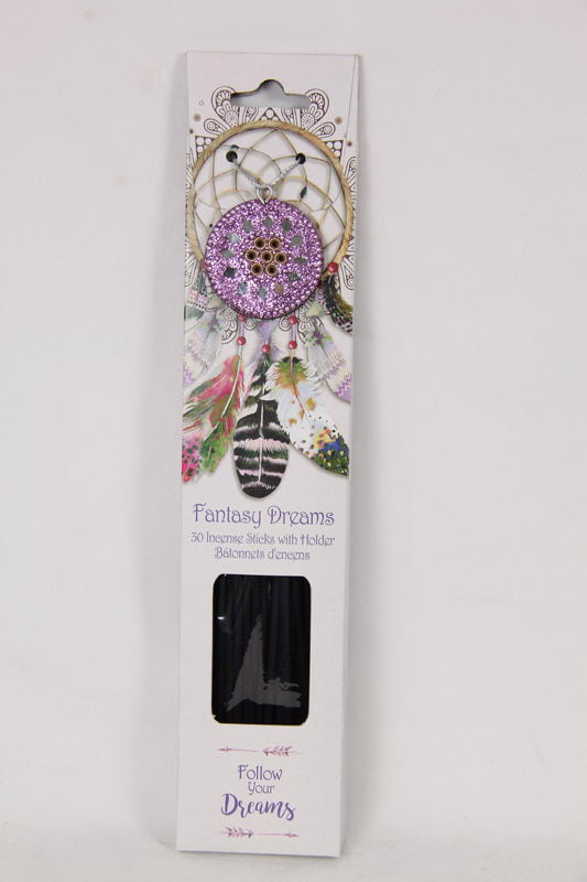 Follow Your Dreams 'Fantasy Dreams' - 30 Incense Sticks and Incense Holder with Dream Catcher Print - Gift Boxed