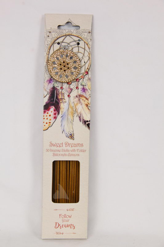 Follow Your Dreams 'Sweet Dreams' - 30 Incense Sticks and Incense Holder with Dream Catcher Print - Gift Boxed