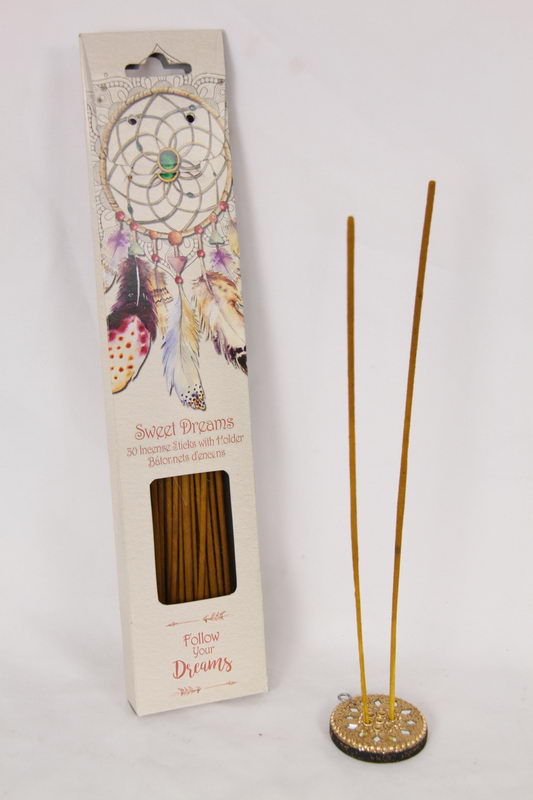 Follow Your Dreams 'Sweet Dreams' - 30 Incense Sticks and Incense Holder with Dream Catcher Print - Gift Boxed