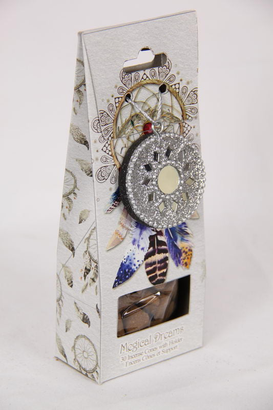 Follow Your Dreams 'Magical Dreams' - 30 Incense Cones and Cone Holder with Dream Catcher Print - Gift Boxed