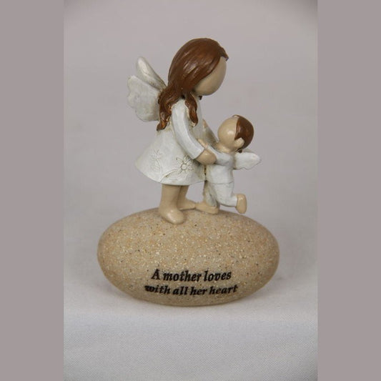 Fairy Mother Inspiration with One Child Standing on Rock "A mother loves with all her heart" 10cm tall