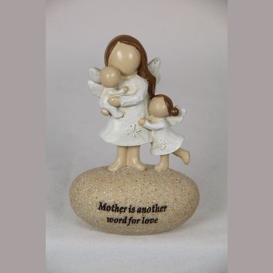 Fairy Mother Inspiration with Two Children Standing on Rock "Mother is another word for Love" 10cm tall