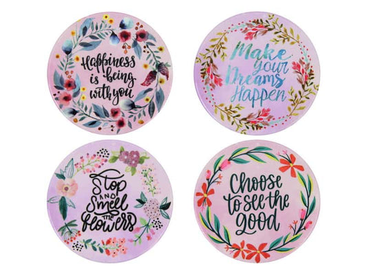 Set of 4 Round Magnets - 7cm round - Inspirational Flower Magnets