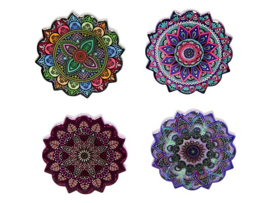 Set of 4 Round Magnets - 6cms round - Ceramic Mandala Magnets