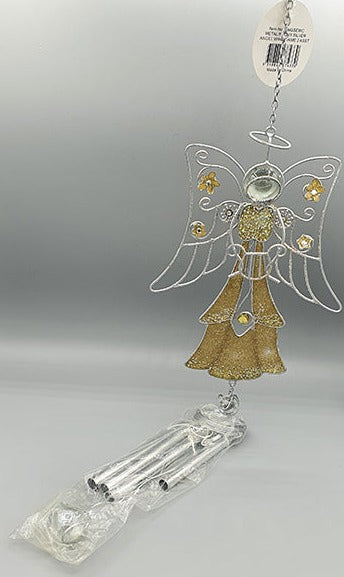 Metal Angel Windchime with Scroll embossed with Gold Highlights