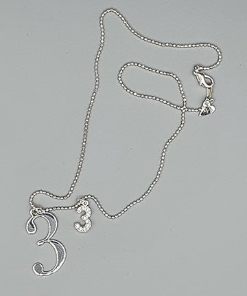 Numerology Number 3 Charm Necklace with 44 cm silver chain in Gift Box