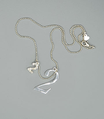 Numerology Number 2 Charm Necklace with 44 cm silver chain in Gift Box