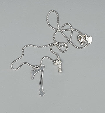 Numerology Number 7 Charm Necklace with 44 cm silver chain in Gift Box
