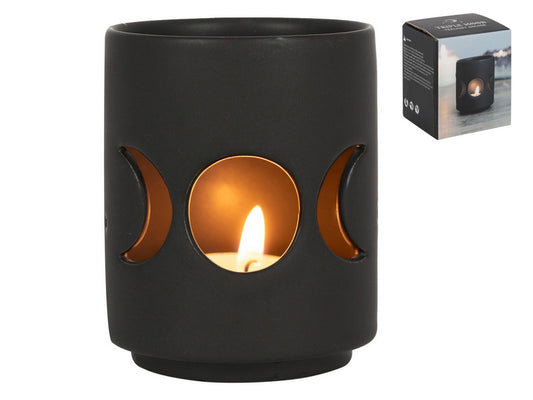 Black Triple Moon Cut Out Tealight Holder - Gift Boxed
