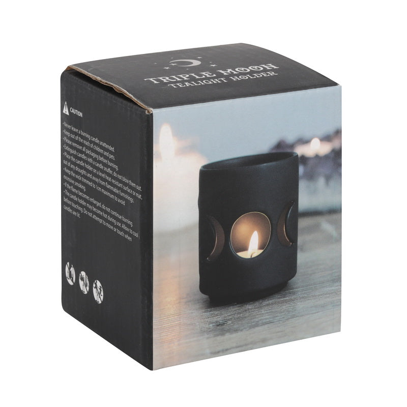 Black Triple Moon Cut Out Tealight Holder - Gift Boxed